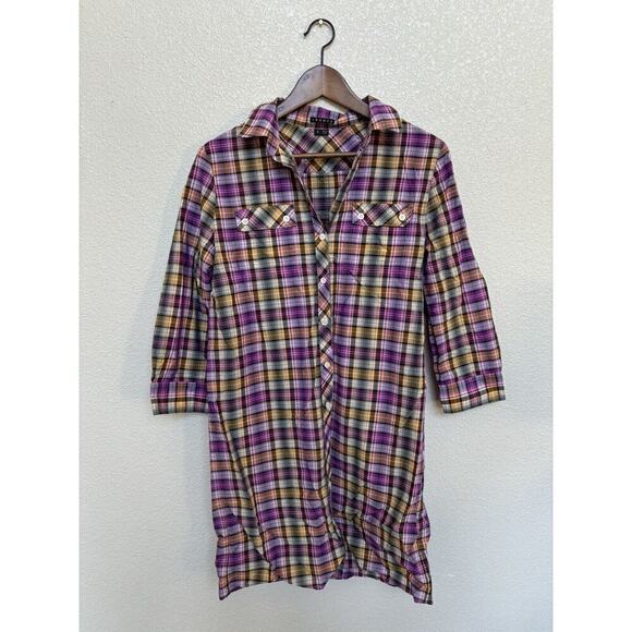 Theory Dresses & Skirts - NEW Theory purple plaid shirt dress 6 casual country classic 3/4 sleeve modest